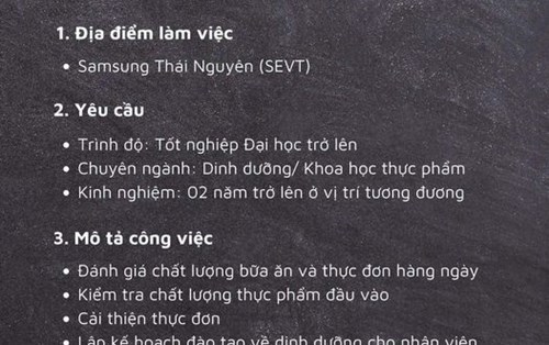Tuyển dụng chuyên gia Dinh dưỡng